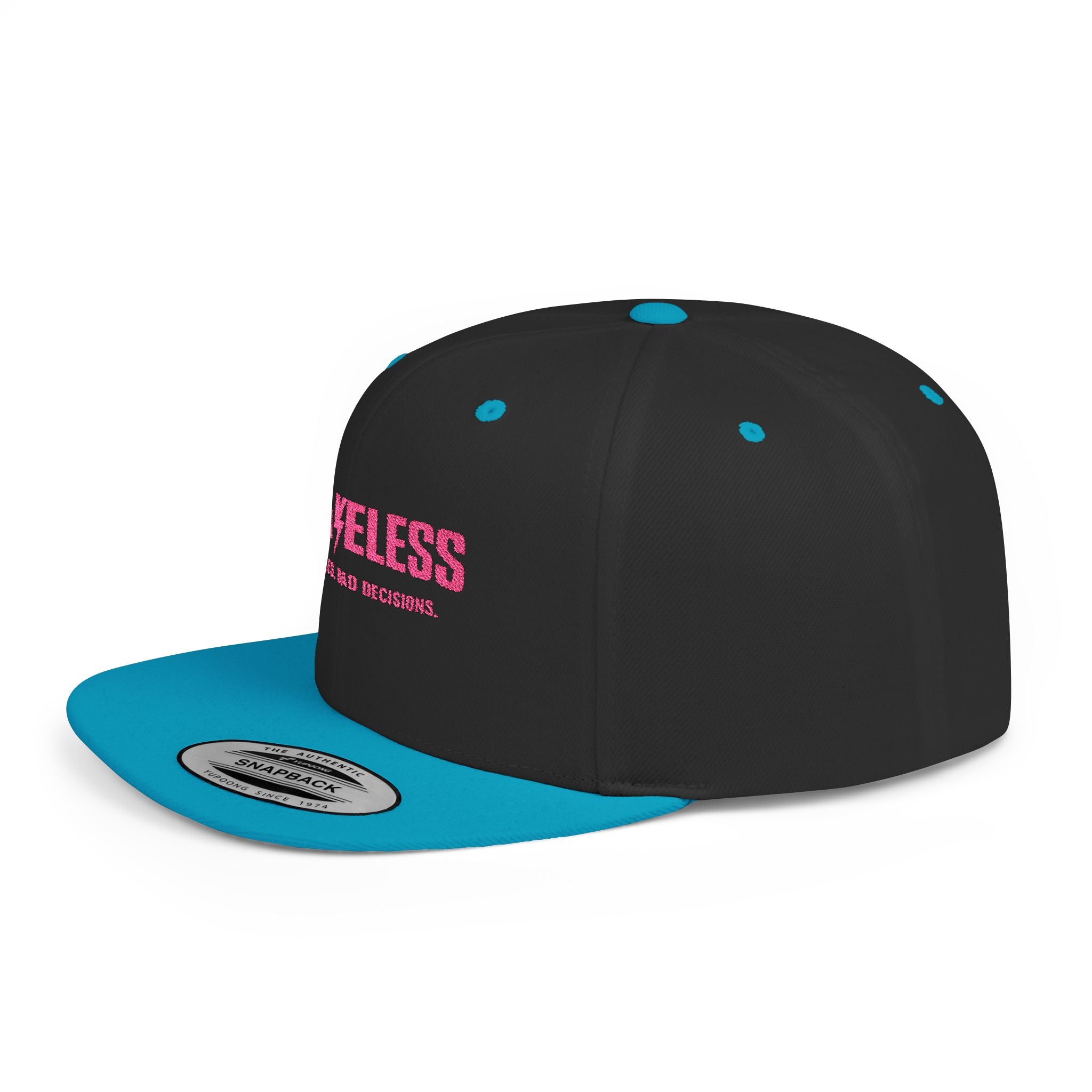 Camo Flat Bill Snapback Hat — BRAVELESS Pink Embroidered Slogan