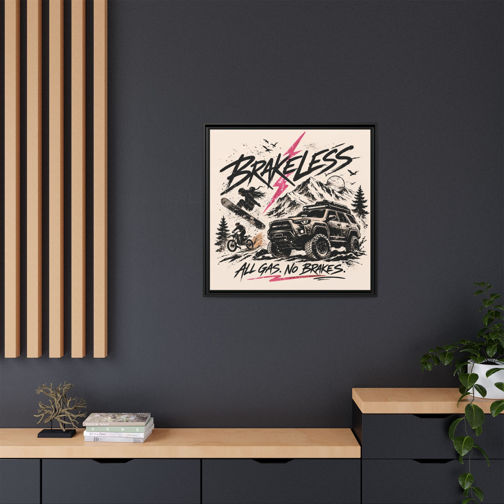 BRAKELESS ADRENALINE BABE Framed Matte Canvas – "Brakeless: All Gas, No Brakes" Off‑Road Adventure Print