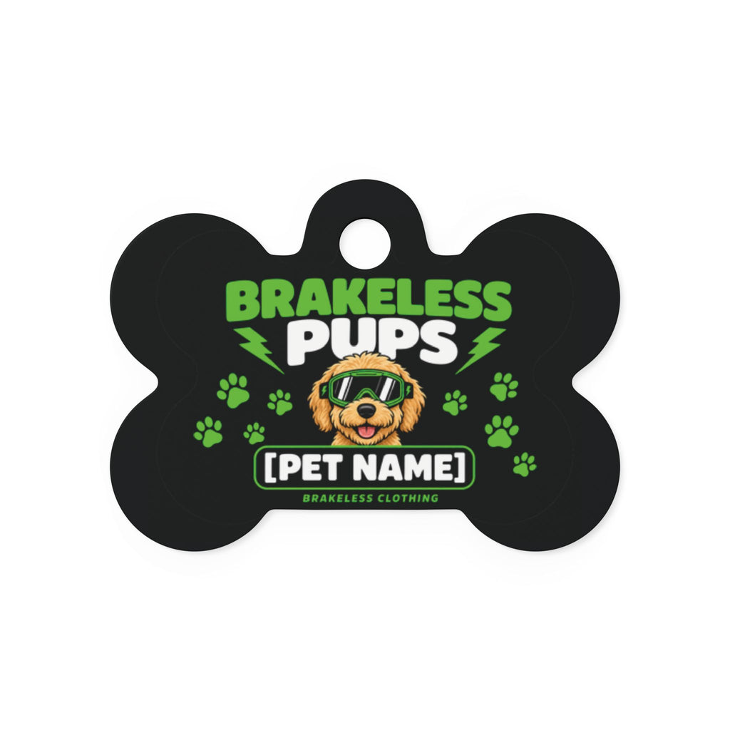 Brakeless Pups Personalized Bone Pet Tag — Custom Dog Name ID Tag - Green and Black
