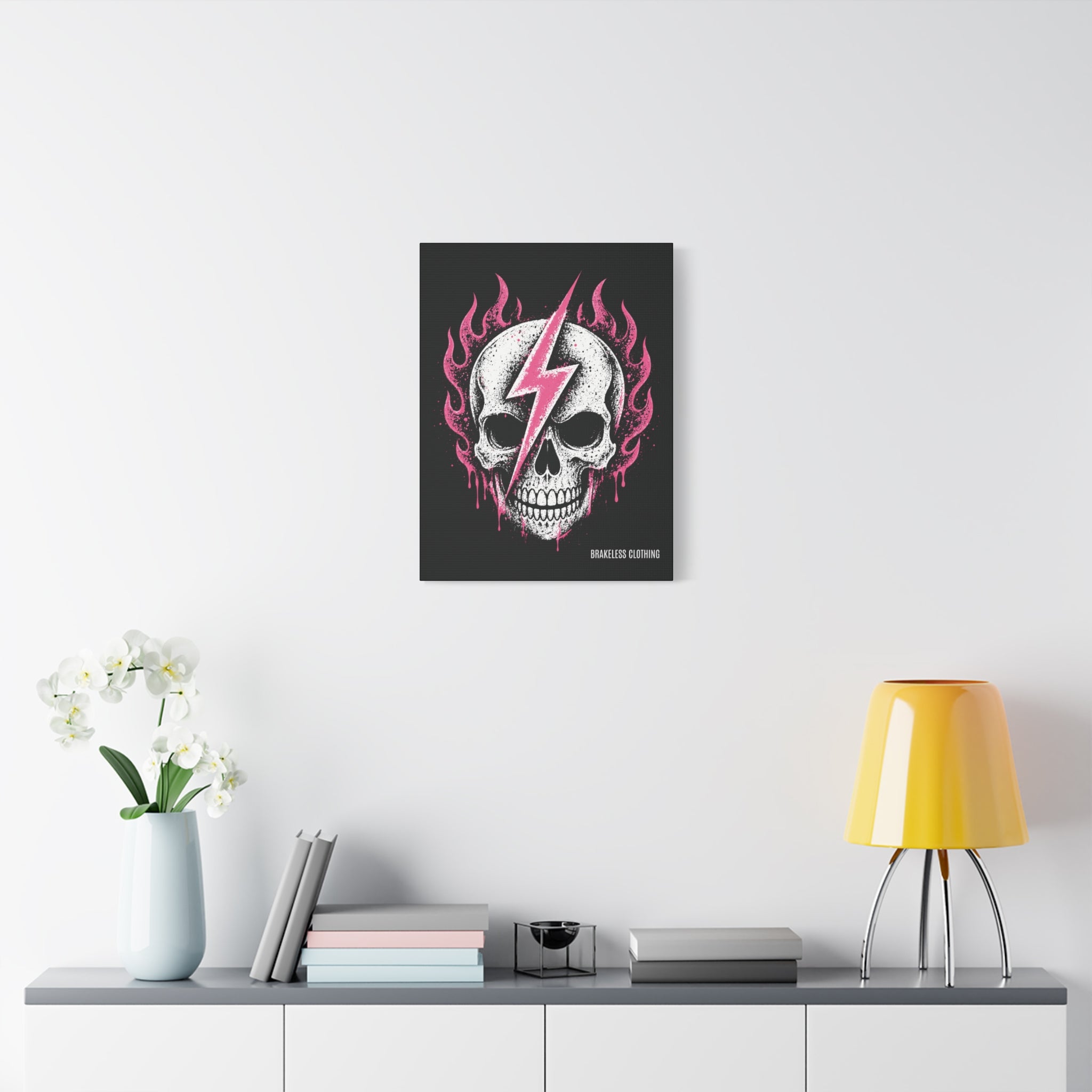 Pink Lightning Skull Canvas - BRAKELESS SEND IT ART