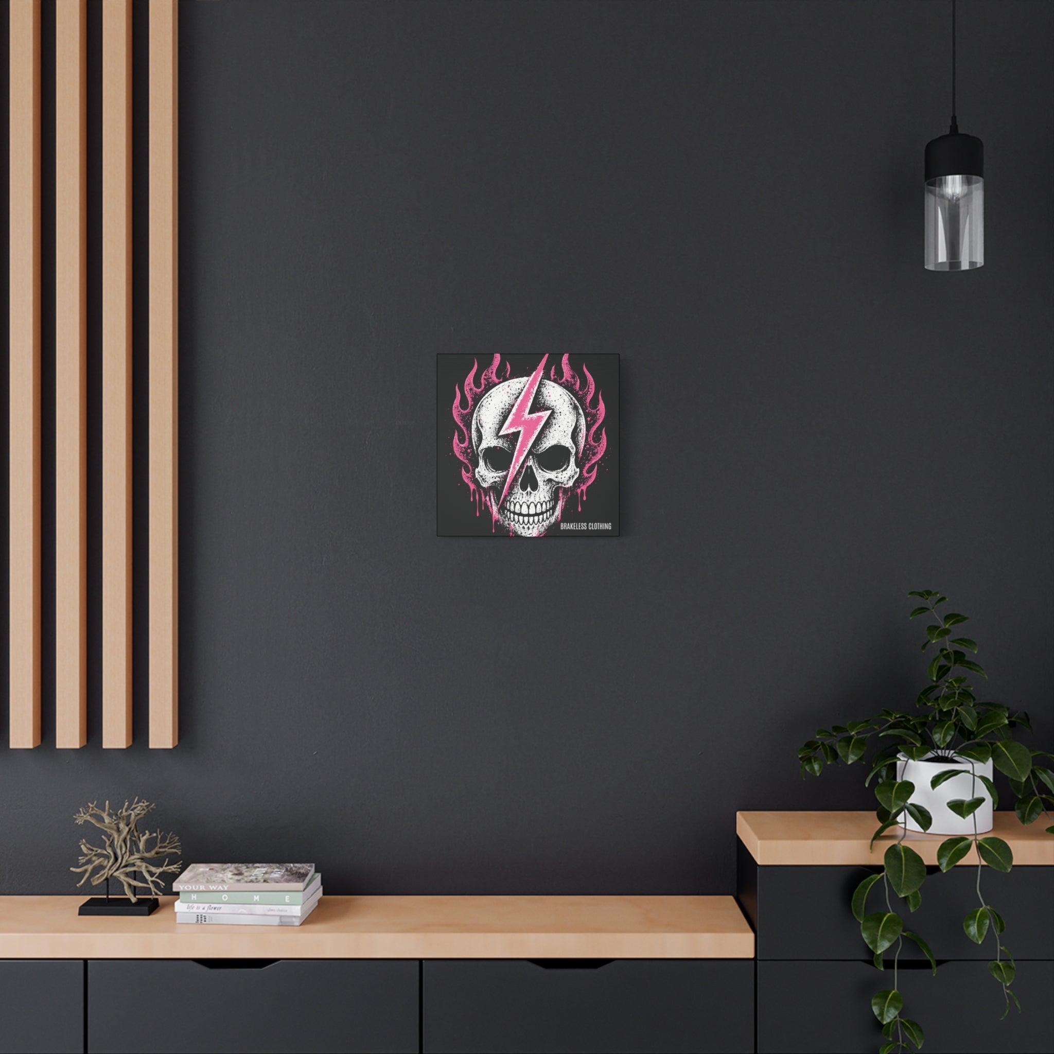 Pink Lightning Skull Canvas - BRAKELESS SEND IT ART