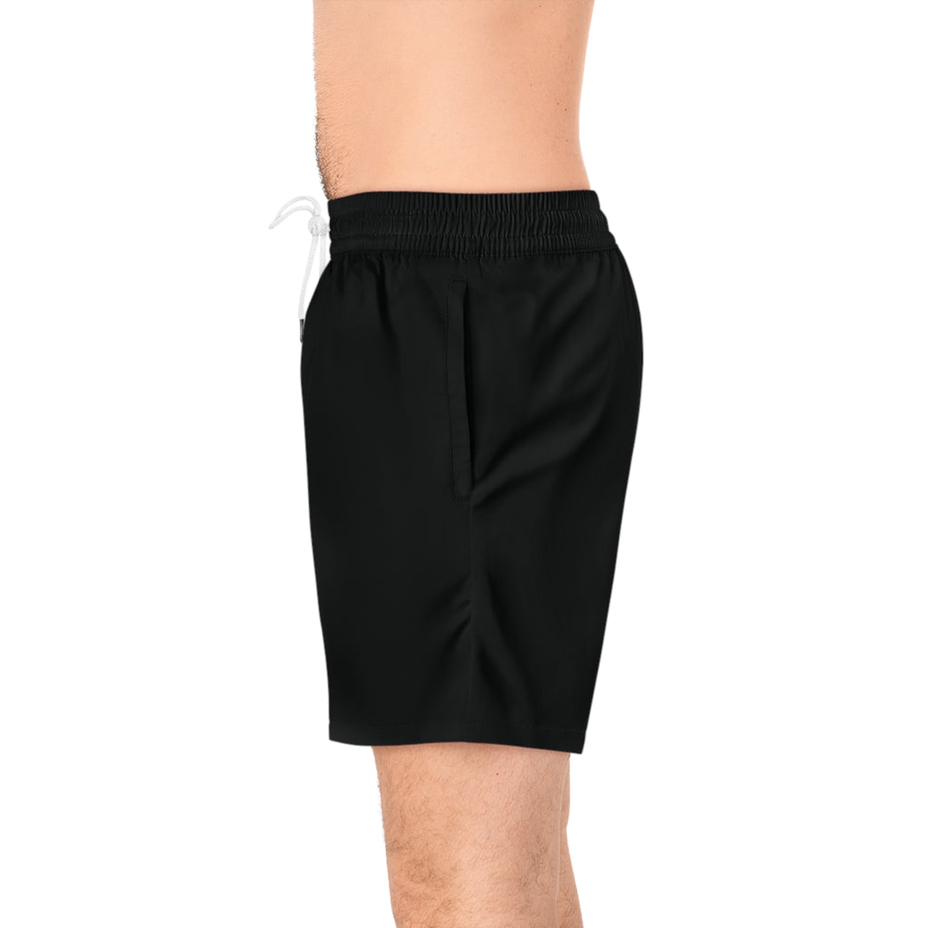 Men's Black 'B' —  Mid-Length Beach Trunks