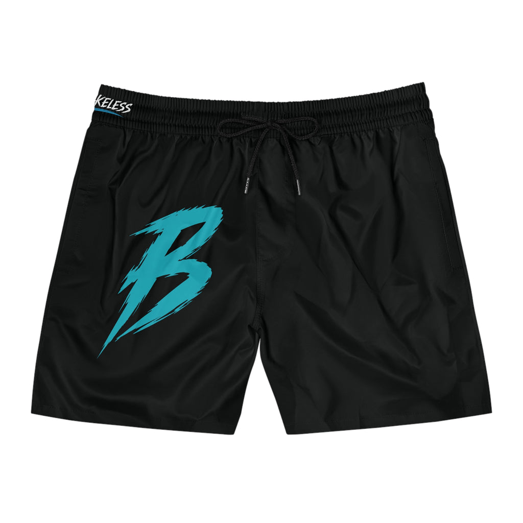Men's Black 'B' —  Mid-Length Beach Trunks