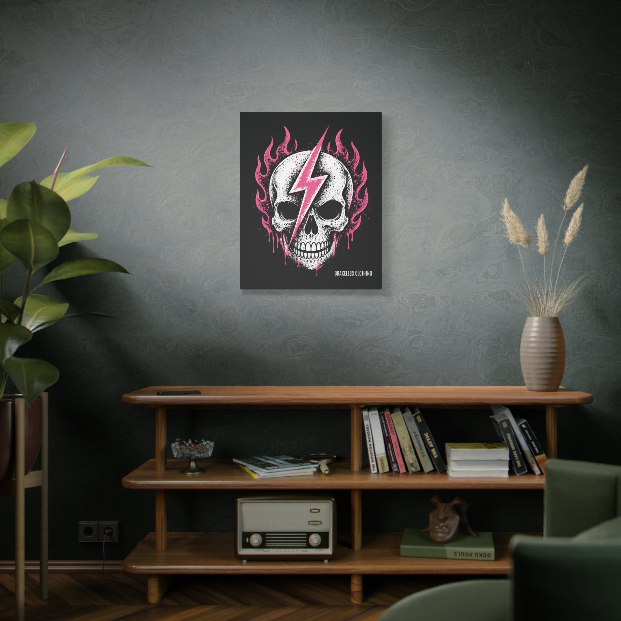 Pink Lightning Skull Canvas - BRAKELESS SEND IT ART