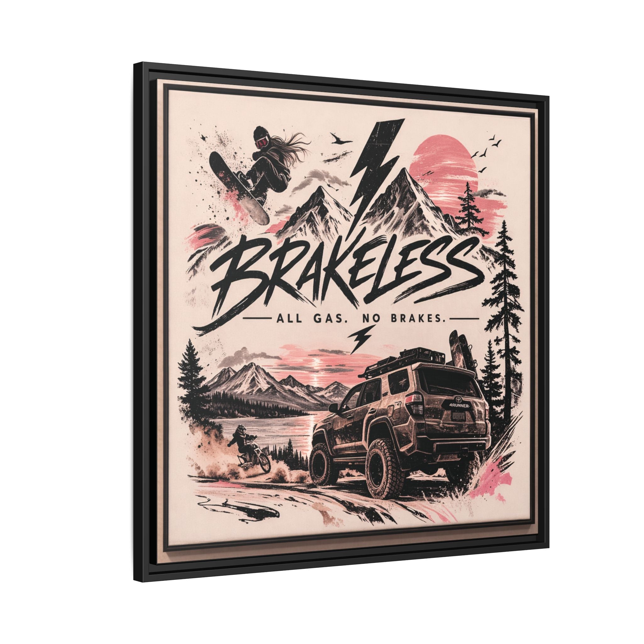 Framed Matte Canvas – "Brakeless: All Gas, No Brakes" Off‑Road Adventure Print