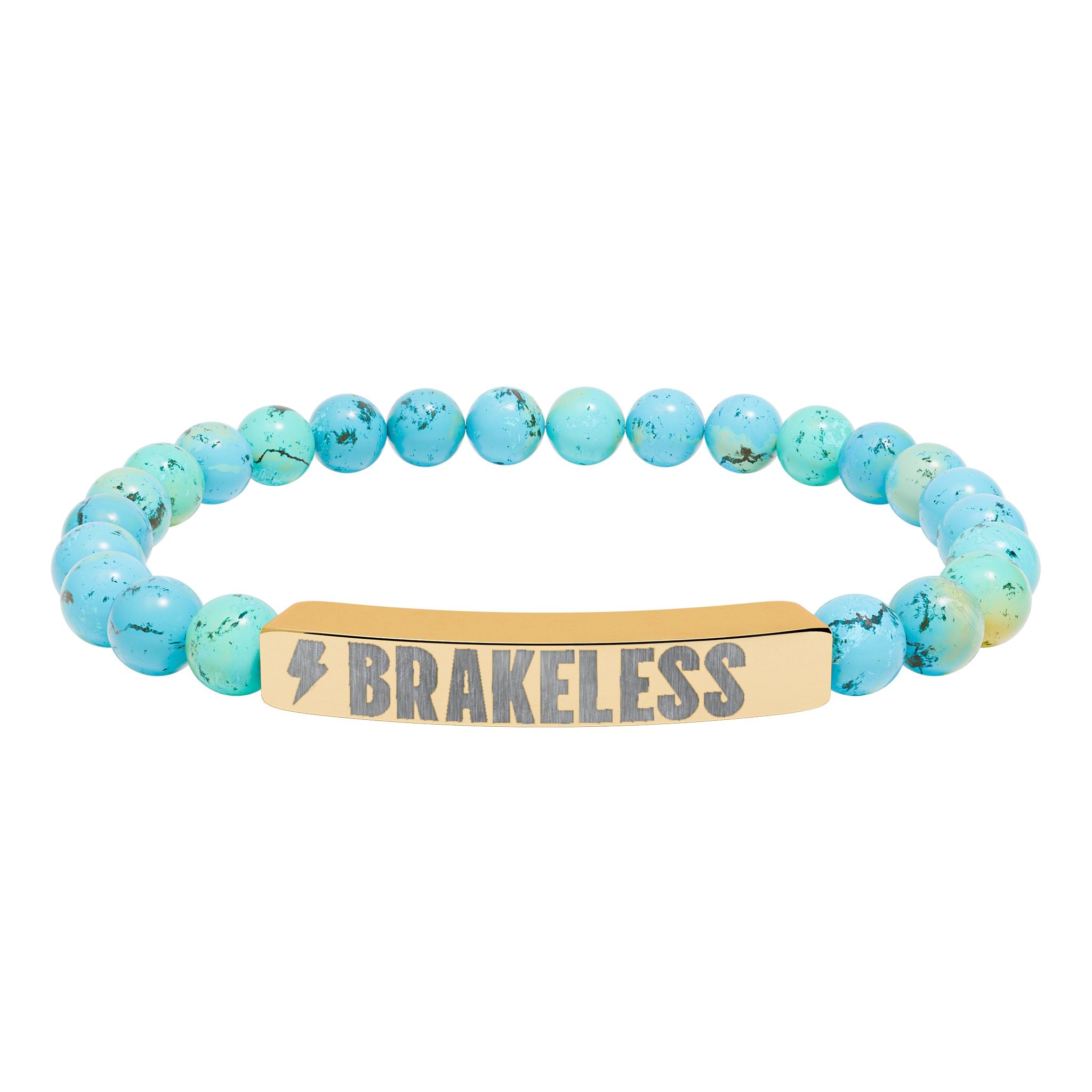 Engraved Natural Stone Stretch Bar Bracelet — 'BRAKELESS' Beaded Bracelet