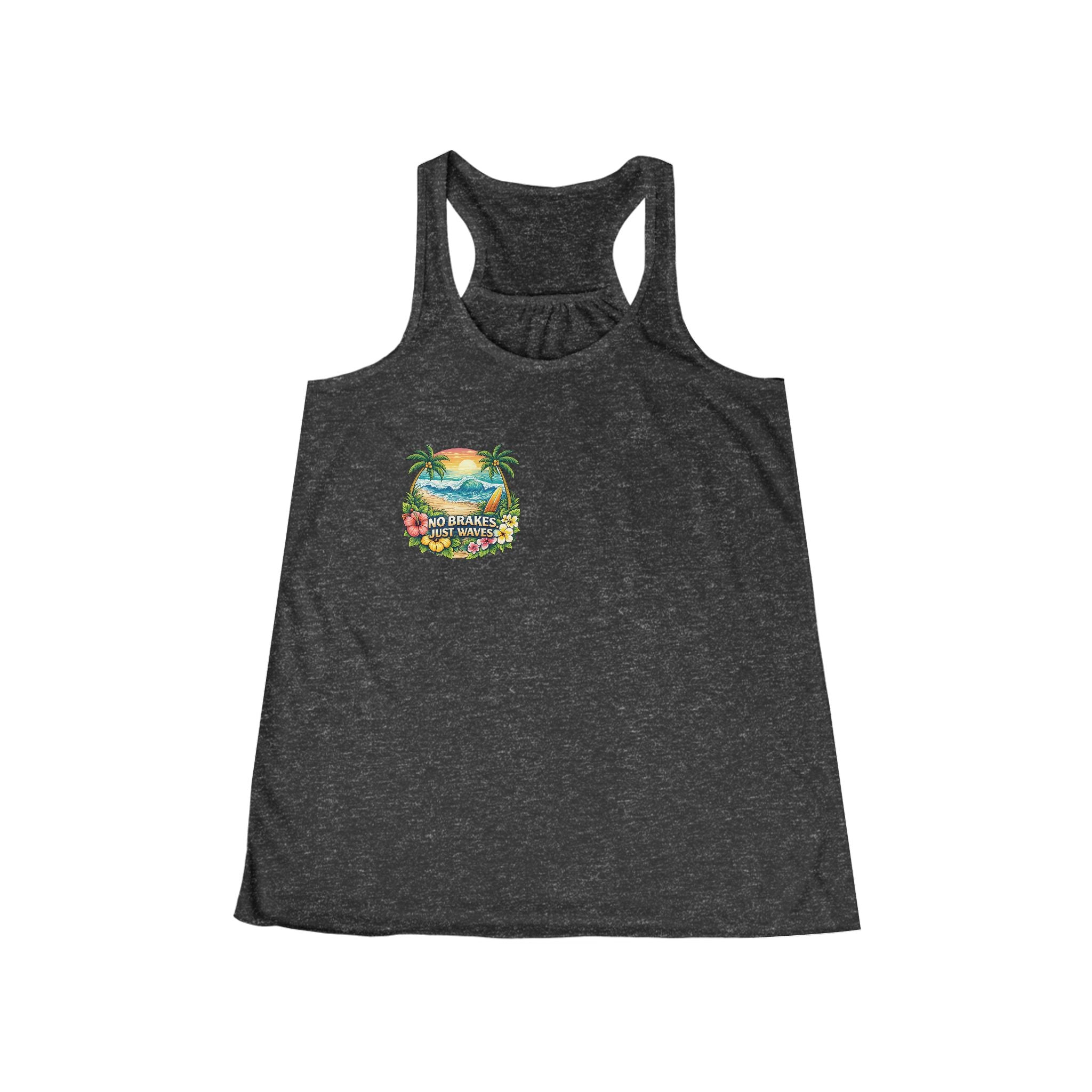 NO BRAKES. JUST WAVES. Women's Racerback Tank - 'Brakeless' Tropical Beach