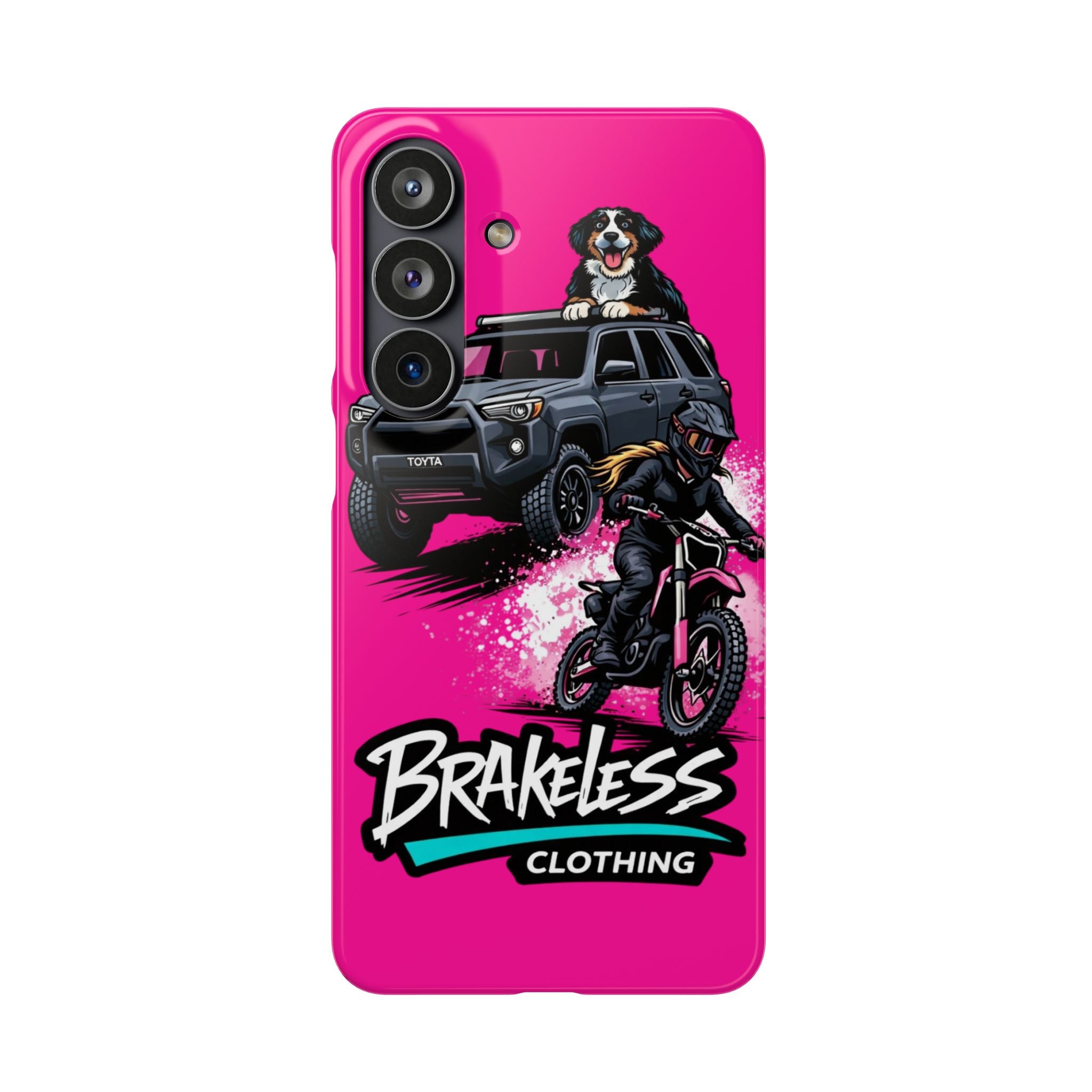 Phone Case — 'Brakeless Clothing' Off‑Road Motorcycle & 4x4 Design (Pink)