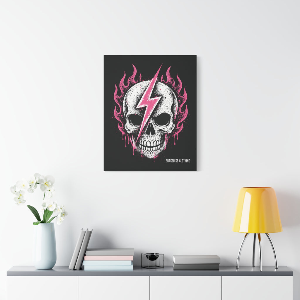 Pink Lightning Skull Canvas - BRAKELESS SEND IT ART