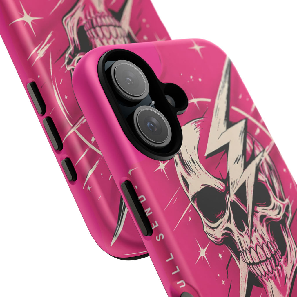 Pink Lightning Skull Phone Case – “No Brakes, Bad Decisions” Protective Cover