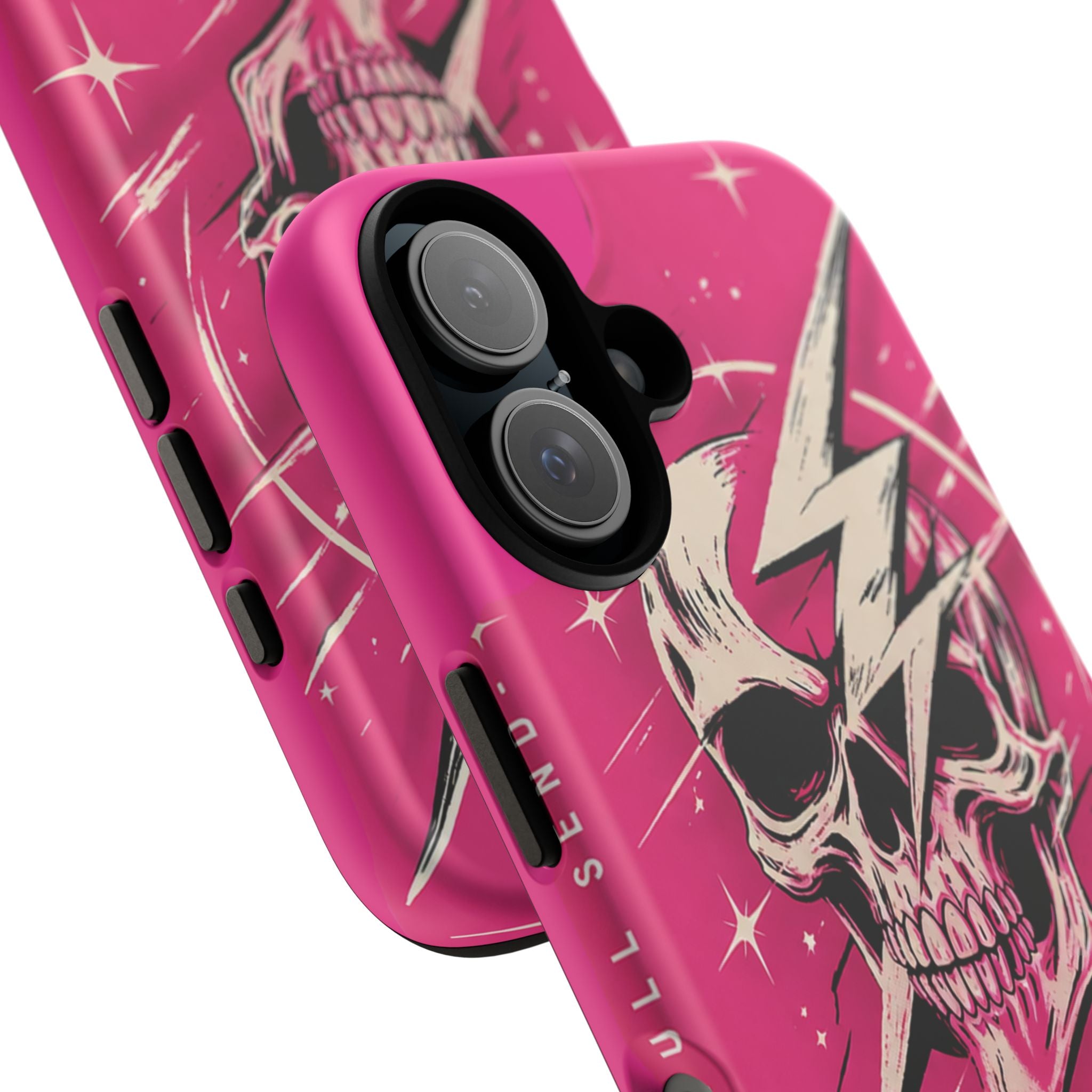 Pink Lightning Skull Phone Case – “No Brakes, Bad Decisions” Protective Cover