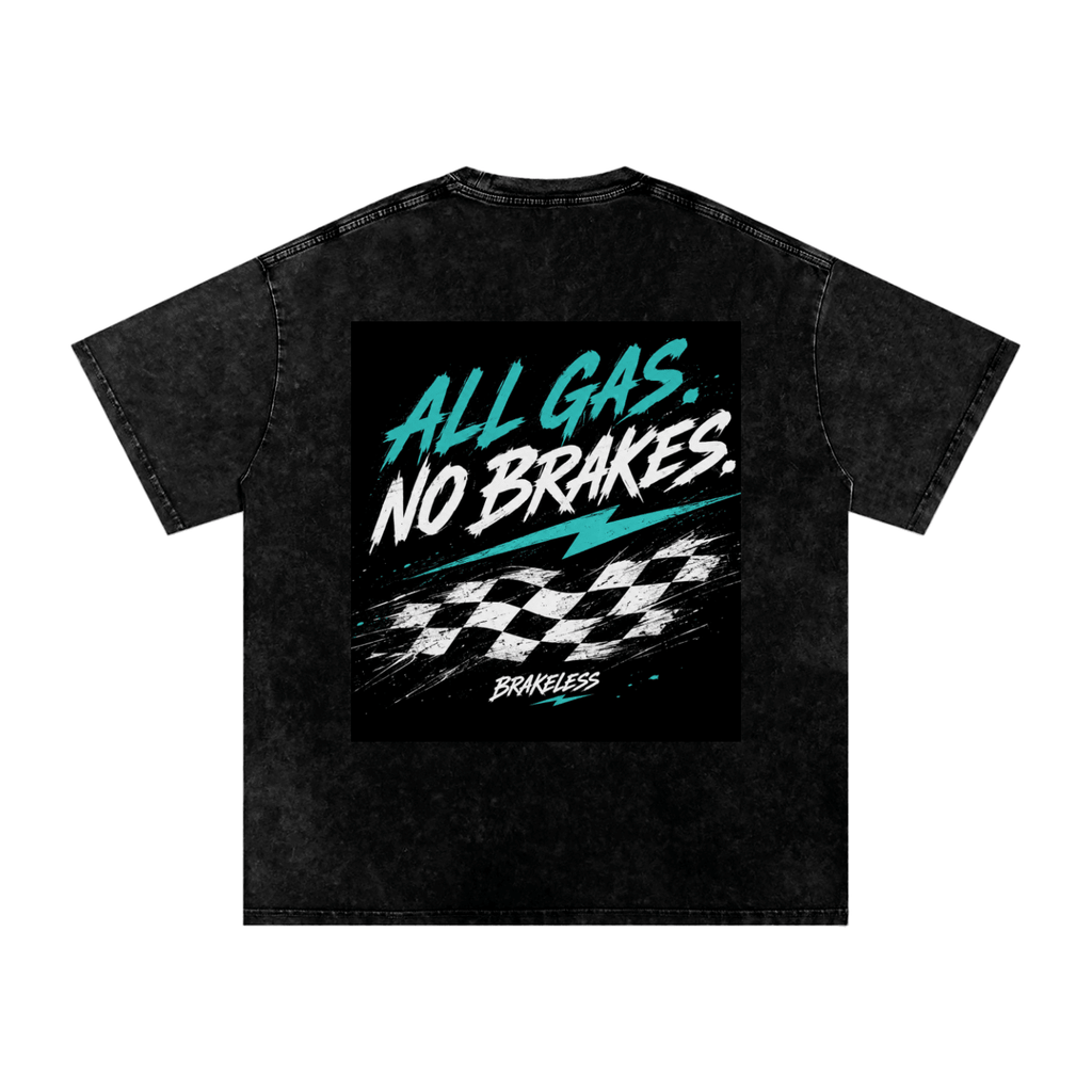 BRAKELESS ALL GAS NO BRAKES - Snow Washed Oversized Cotton T-Shirt (Women's) - BRAKELESS