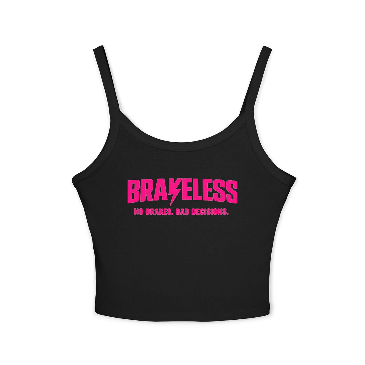 Brakeless Clothing Women's Spaghetti Strap Crop Tank — Bold Pink Logo Streetwear - Tank Top - BRAKELESS