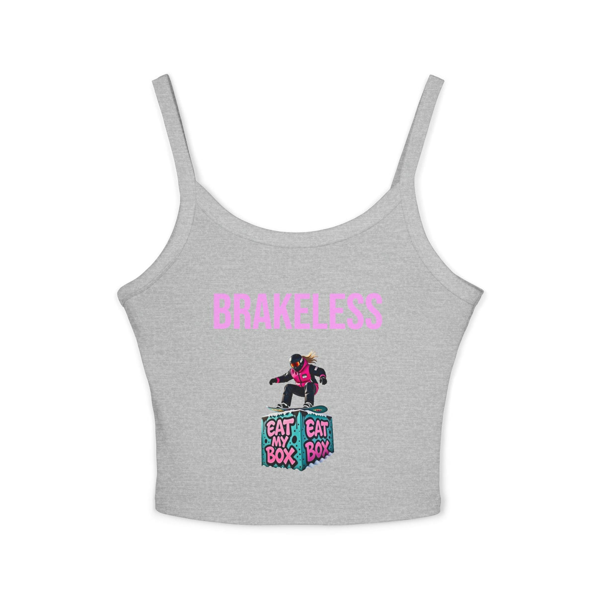 Brakeless Crop Tank — 'Brakeless' Graphic Spaghetti Strap Tank Top with Eat My Box Design - Tank Top - BRAKELESS