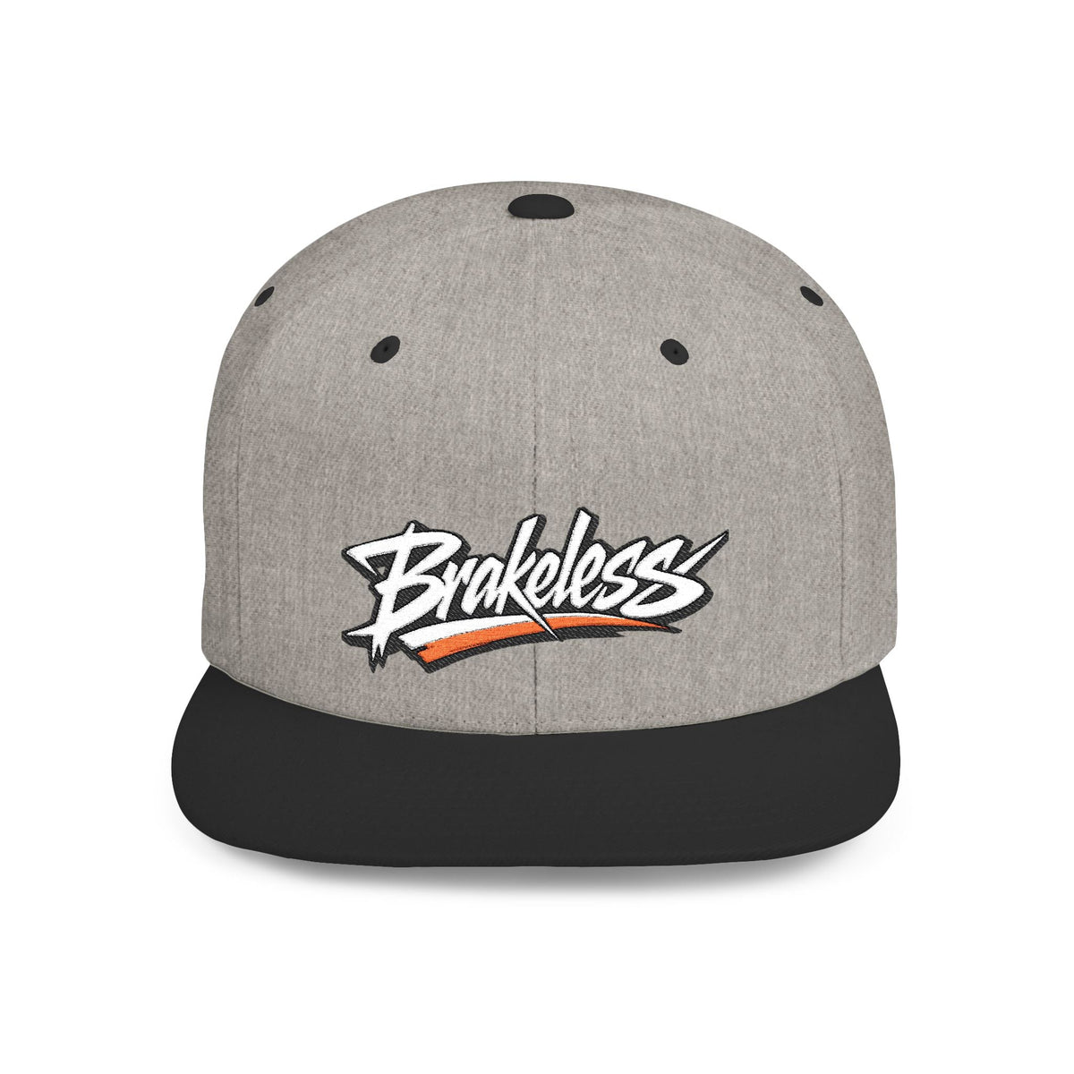 Brakeless Flat Bill Snapback Hat — Streetwear Grey Embroidered Cap - Hats - BRAKELESS
