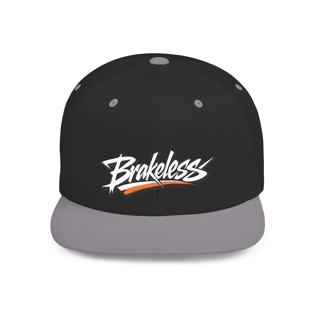 Brakeless Flat Bill Snapback Hat — Streetwear Grey Embroidered Cap - Hats - BRAKELESS