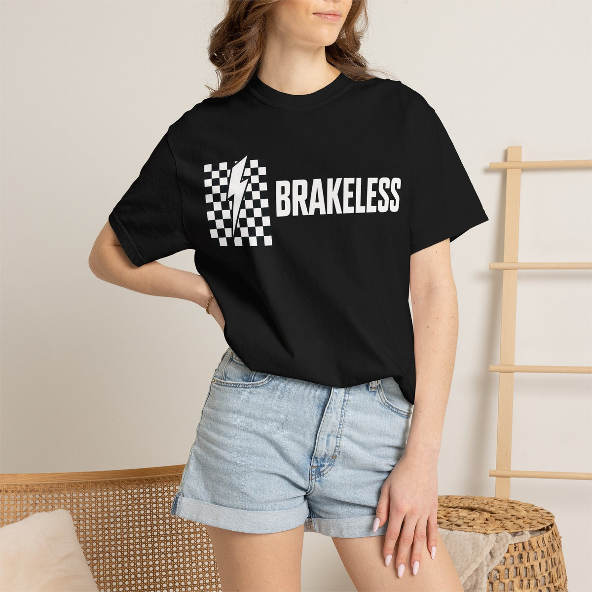 Brakeless Graphic Race T‑Shirt — Checkered Lightning Streetwear Tee - T-Shirt - BRAKELESS