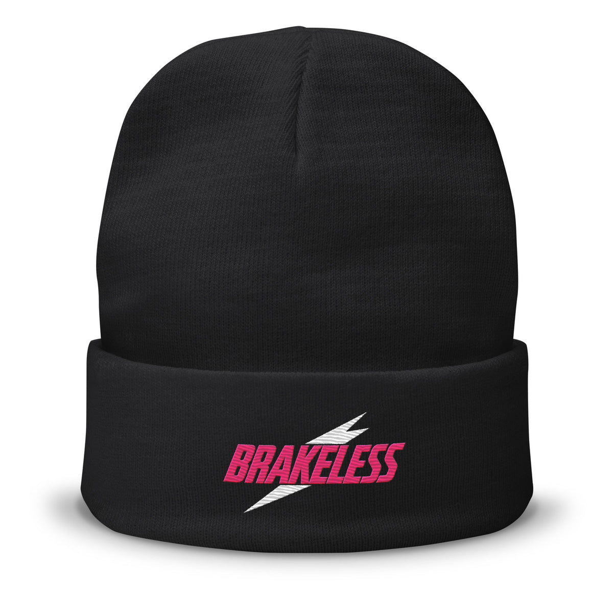 BRAKELESS PINK + WHITE BOLT - 12" Cuffed Knit Beanie - BRAKELESS