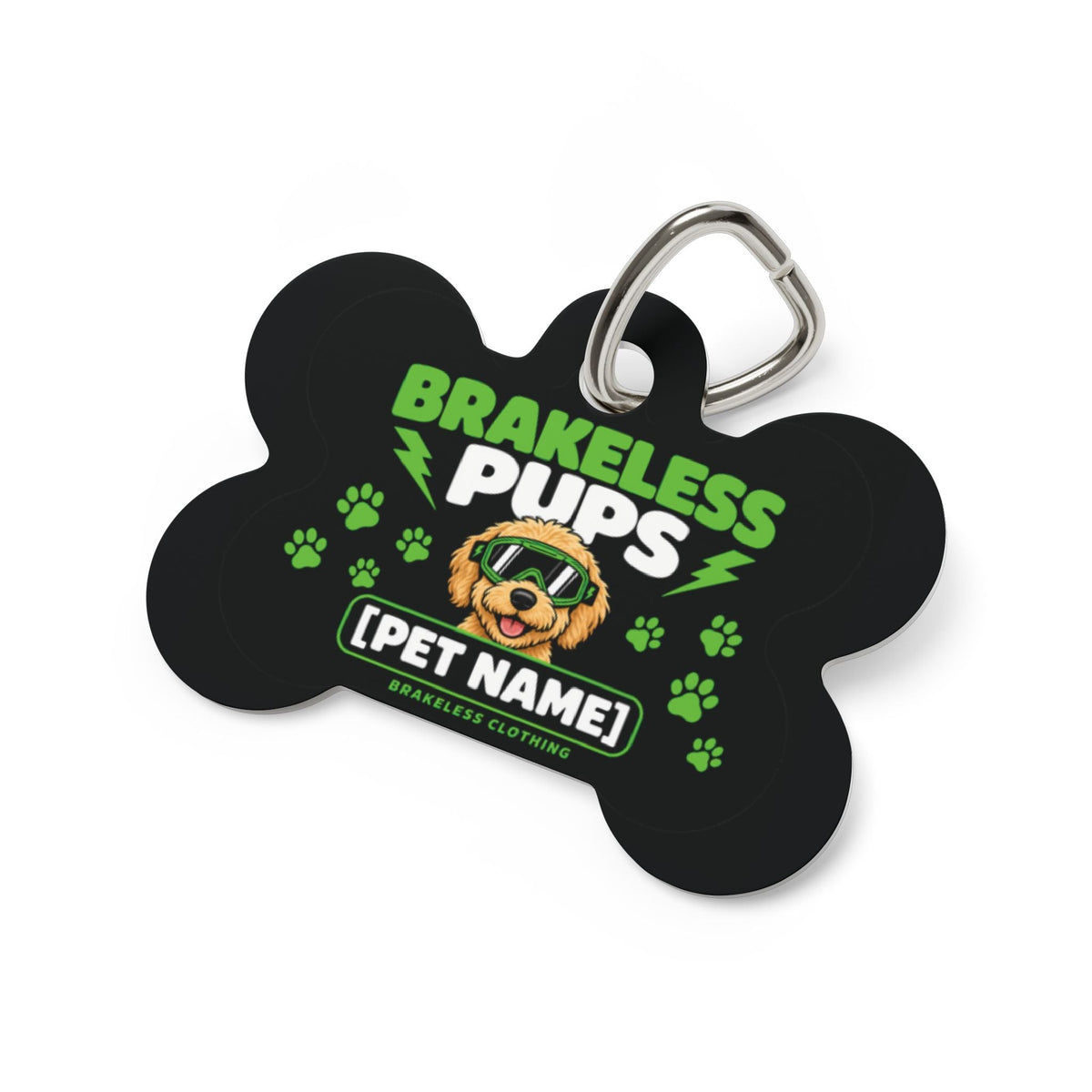 Brakeless Pups Personalized Bone Pet Tag — Custom Dog Name ID Tag - Green and Black - Pets - BRAKELESS