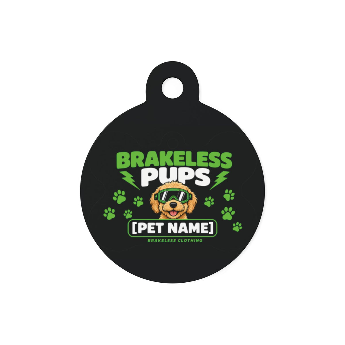 Brakeless Pups Personalized Bone Pet Tag — Custom Dog Name ID Tag - Green and Black - Pets - BRAKELESS