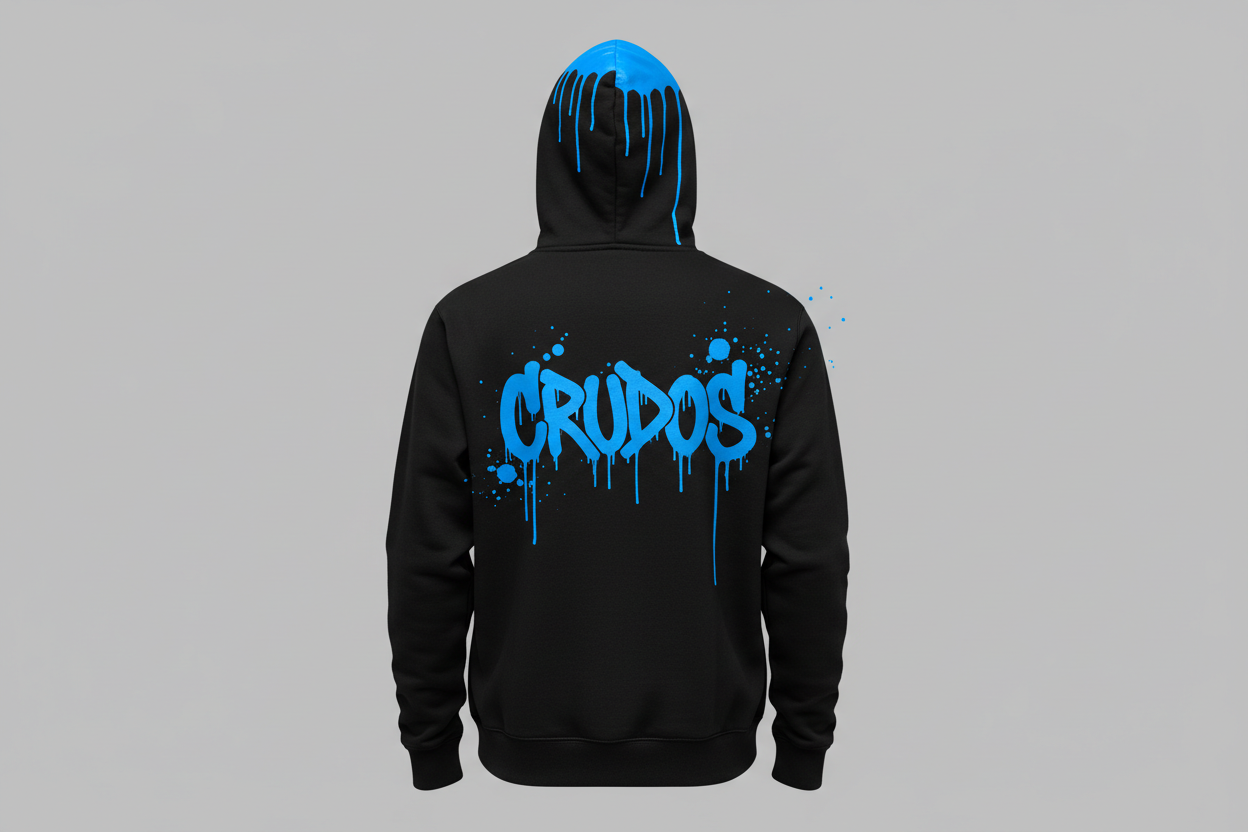 CRUDOS Hoodie Back - Hood Drip with CRUDOS Text