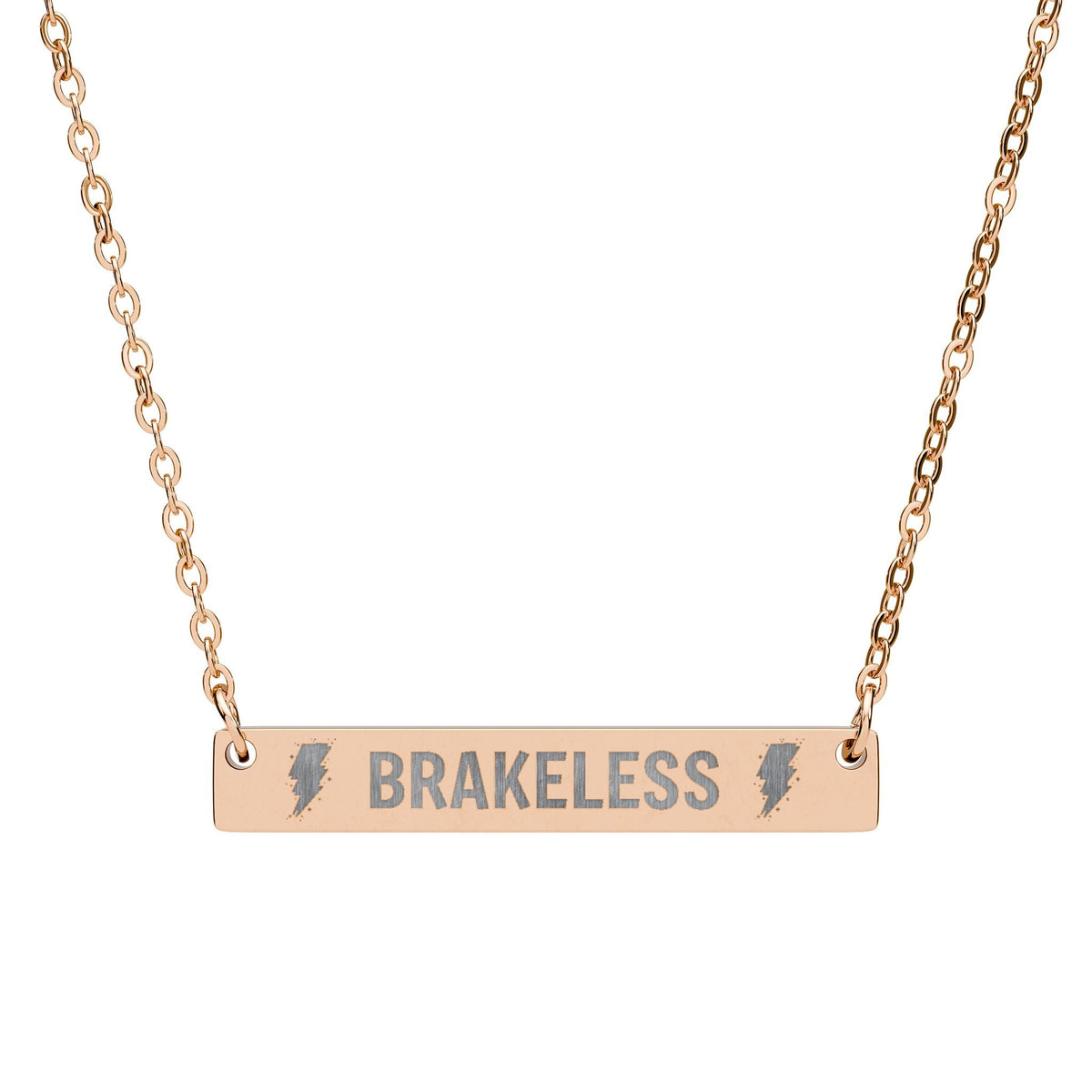 Engraved 'BRAKELESS' Horizontal Bar Necklace — Personalized Motorcycle / Biker Jewelry - Accessories - BRAKELESS