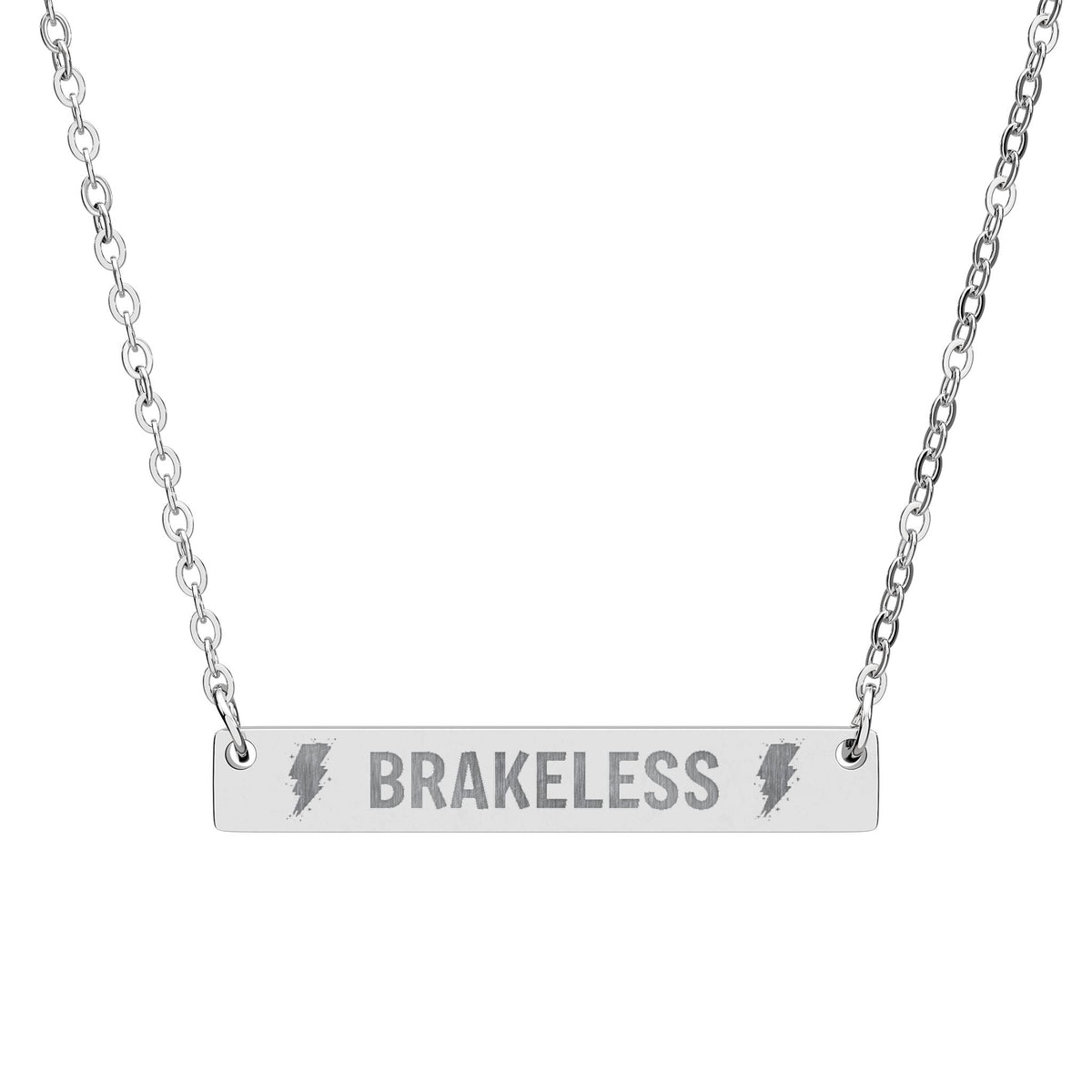 Engraved 'BRAKELESS' Horizontal Bar Necklace — Personalized Motorcycle / Biker Jewelry - Accessories - BRAKELESS