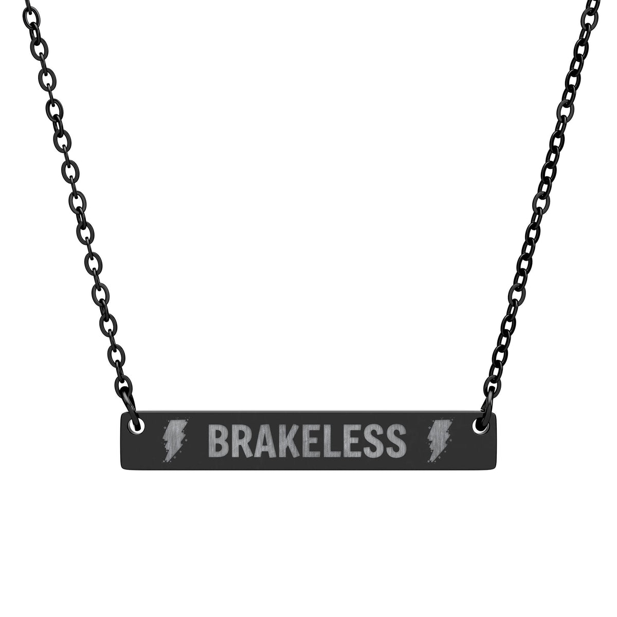 Engraved 'BRAKELESS' Horizontal Bar Necklace — Personalized Motorcycle / Biker Jewelry - Accessories - BRAKELESS