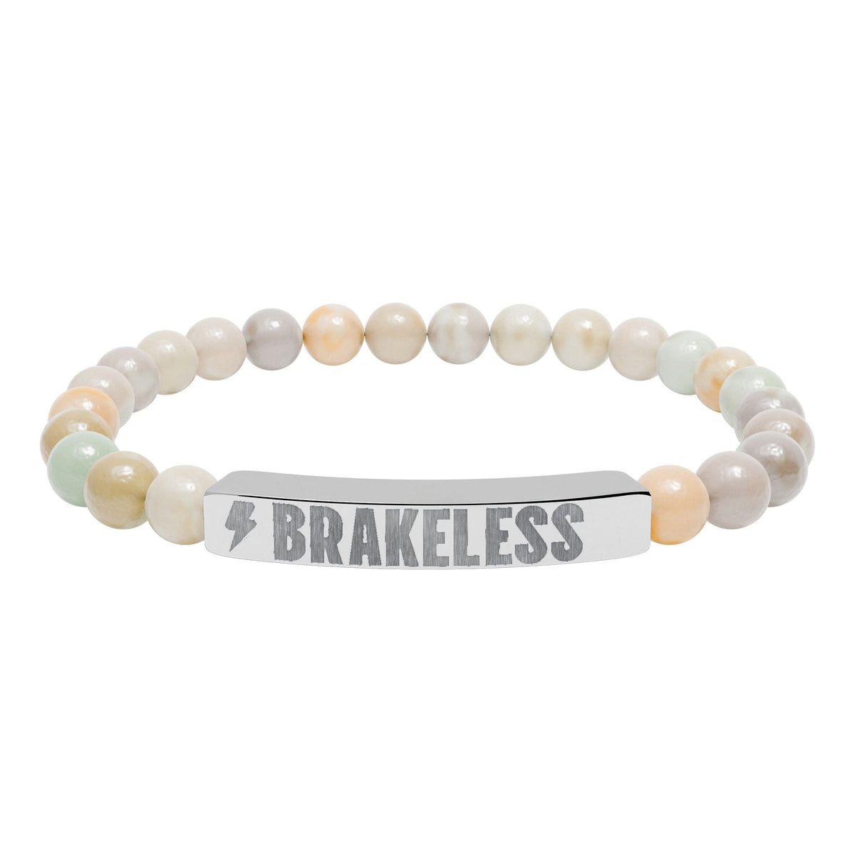 Engraved Natural Stone Stretch Bar Bracelet — 'BRAKELESS' Beaded Bracelet - Accessories - BRAKELESS