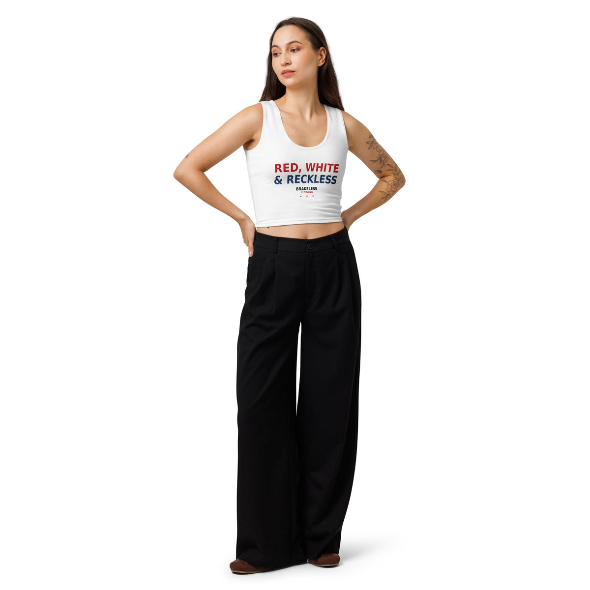 RED, WHITE & RECKLESS - WOMEN'S CROP TOP - BRAKELESS